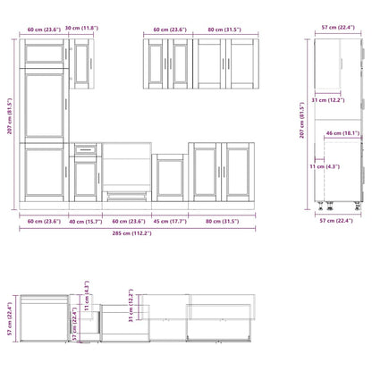vidaXL 8 Piece Kitchen Cabinet Set Porto Black Engineered Wood
